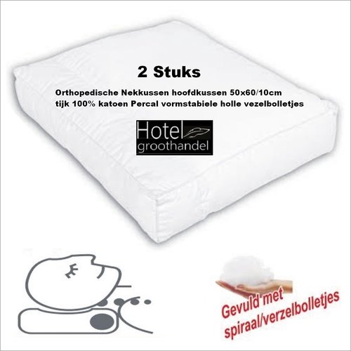 hotelgroothandel.nl 2 Pack Hoofdkussen/Nekkussen (2 stuks) Orthopedisch  50x60/10cm tijk  katoen Perkal