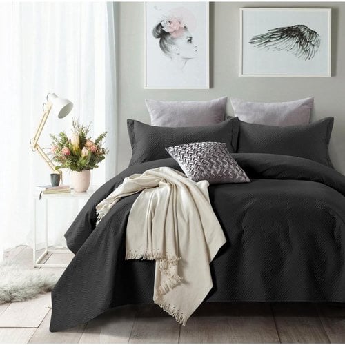 Sleeptime Bedsprei Wave - 260 x 250 + 2 kussenslopen 60x70 - Zwart