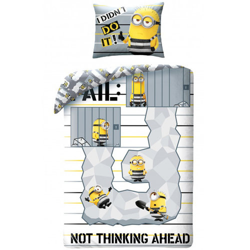 Minions Dekbedovertrek Think Ahead - (Let op - Met extra grote sloop 70x90cm) - Katoen