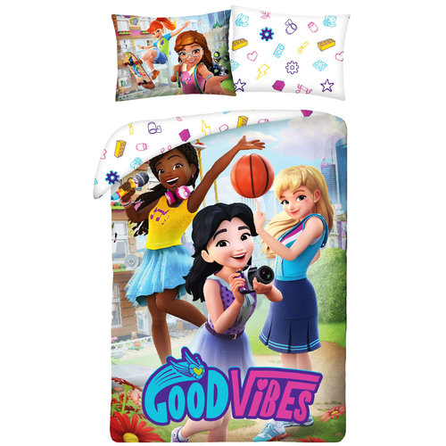 Lego Friends Dekbedovertrek Good Vibes - (Let op - Met extra grote sloop 70x90cm) - Katoen