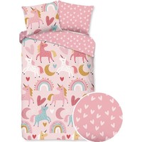 Good morning Dekbedovertrek Unicorn 140x220 flanel kids nr.30048 pink
