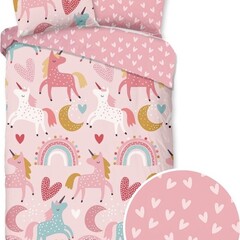 Good morning Dekbedovertrek Unicorn 140x220 flanel kids nr.30048 pink