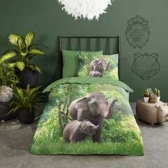 Good morning Dekbedovertrek Elephants 140x220 kids nr.30754 groen