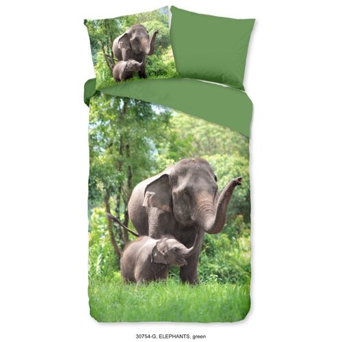 Good morning Dekbedovertrek Elephants 140x220 kids nr.30754 groen