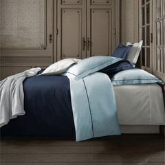 De Witte Lietaer Dekbedovertrek Katoen Perkal, Bumblebee Ice Blue / Marine Ink