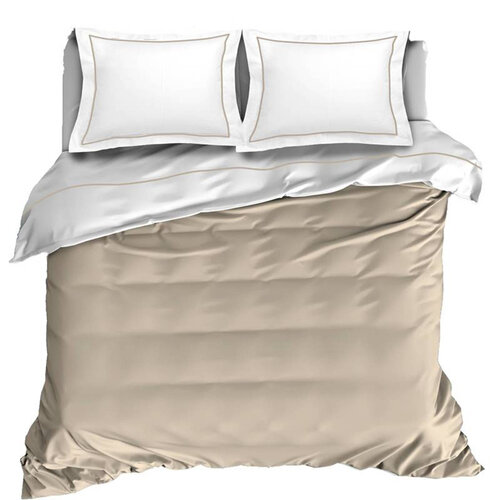 De Witte Lietaer Dekbedovertrek Katoen Perkal, Bumblebee White / Vision Taupe