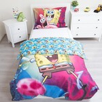 Spongebob Dekbedovertrek Fun - (Let op - Met extra grote sloop 70x90cm) - Multi