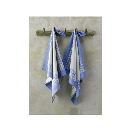 De Witte Lietaer Theedoek Pied de Poule, Blauw - 2 stuks - 65 x 65 cm - Katoen