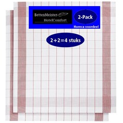 De Witte Lietaer 2 Pack Theedoek Glazendoek 2x2 stuks 68 x 68 cm Katoen Linnen Rood