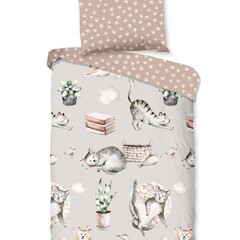 Good morning Dekbedovertrek Catlife kids - nr.30855 grijs 100% katoen