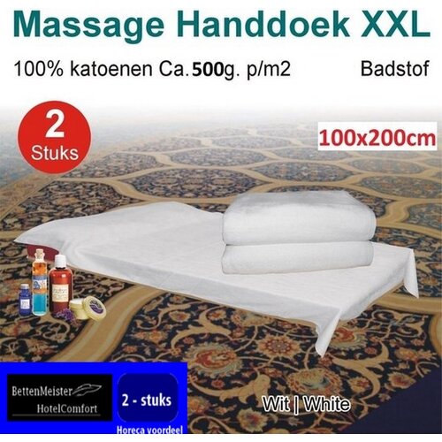 hotelgroothandel.nl 2 Pack Massage -/ Handdoeken | set van 2 Stuks | XXL 500g. p/m2 Wit 100x200cm