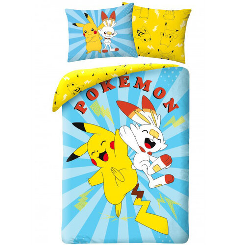 Pokemon Dekbedovertrek, High Five -  (Let op - Met extra grote sloop 70x90cm) - 140 x 200 cm - Katoen