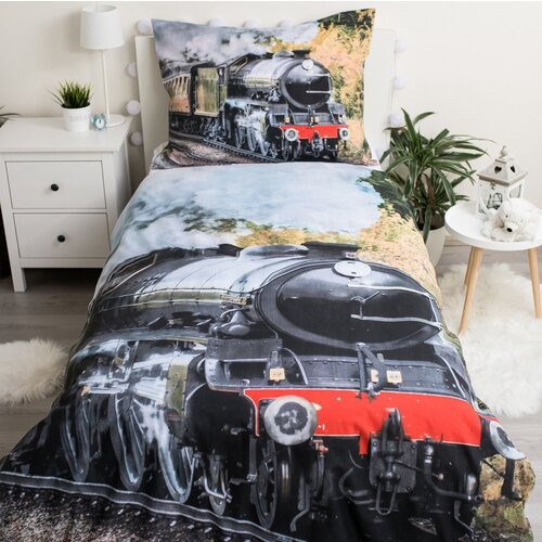 Locomotief Dekbedovertrek Trein -  (Let op - Met extra grote sloop 70x90cm) - 140 x 200 cm  - Katoen