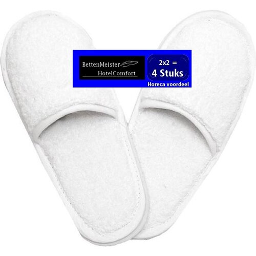 hotelgroothandel.nl 4 Pack Badslippers - (4 paren) - One size 42-45 -Wit 100% katoenen badstof