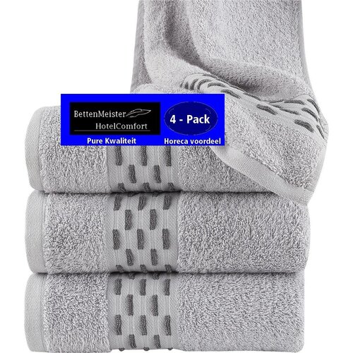 hotelgroothandel.nl 4 Pack Handdoeken - (4 stuks) golf jacquard grijs 50x100 cm - Katoen badstof