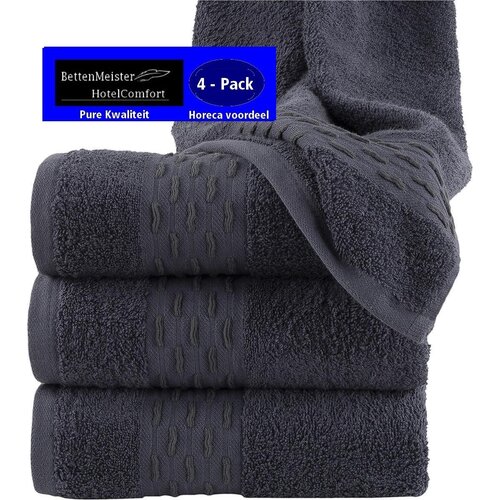 hotelgroothandel.nl 4 Pack Handdoeken - (4 stuks) golf jacquard blauw/antraciet 50x100 cm - Katoen badstof