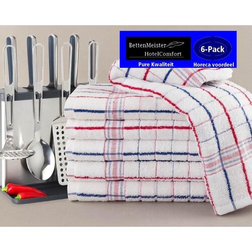 hotelgroothandel.nl 6 Pack Keukendoek - (6 stuks) Nationale ruiten rood / blauw - 50x50cm - 100% katoenen badstof