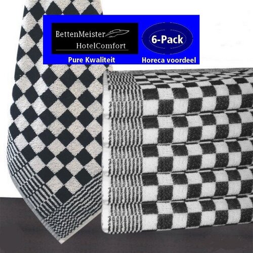 hotelgroothandel.nl 6 Pack Keukendoek - (6 stuks) zwart / wit 100% katoenen badstof | 50x50cm