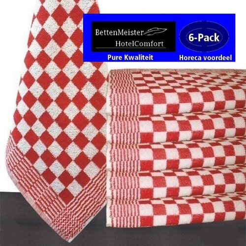 hotelgroothandel.nl 6 Pack Keukendoek - (6 stuks)s | rood / wit 100% katoenen badstof | 50x50cm