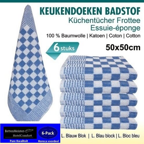 hotelgroothandel.nl 6 Pack Keukendoek - (6 stuks) hemels blauw / wit 100% katoenen badstof | 50x50cm