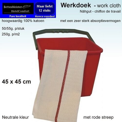 hotelgroothandel.nl 12 Stuks Werkdoekjes | ecru met rood band 100% Katoen | 45x45cm