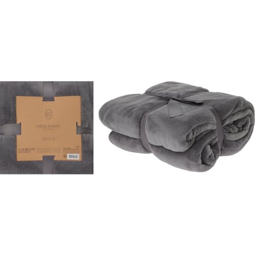 Koopman H&S Deken-plaid - fleece-polyester - donkergrijs - 180 x 230 cm