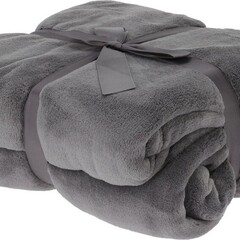 Koopman H&S Deken-plaid - fleece-polyester - donkergrijs - 180 x 230 cm