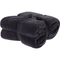 Koopman H&S Fleece deken/dekentje/plaid - polyester - antraciet grijs - 180 x 230 cm