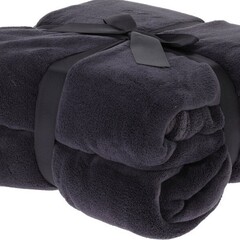 Koopman H&S Fleece deken/dekentje/plaid - polyester - antraciet grijs - 180 x 230 cm