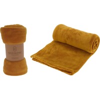 Koopman Polyester fleece deken/dekentje/plaid 125 x 150 cm oker geel