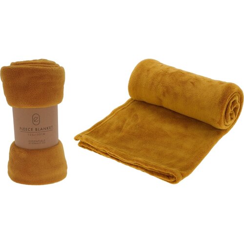 Koopman Polyester fleece deken/dekentje/plaid 125 x 150 cm oker geel