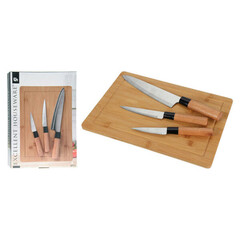 Koopman Messenset 4-delig met bamboe snijplank RVS messen en bamboe handgrepen