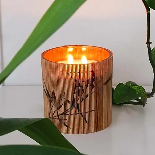 HuisenBed Geurkaars in een bamboe kopje, Sandelhout 10X1 CM