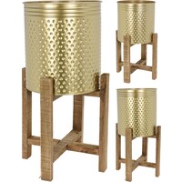 Koopman Bloempot - Plantenbak - Set van 2 - Goud - Houten