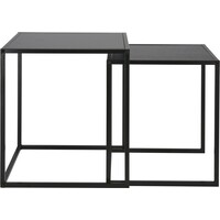 Koopman Bijzettafel/plantenstandaard set - 2-delig - zwart - metaal - 37 x 34 en 34 x 30 cm