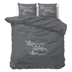 Sleeptime Dekbedovertrek Live, laugh and love Antraciet