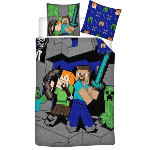 Minecraft Dekbedovertrek, Steve & Alex - Eenpersoons - 140 x 200 cm - Polycotton