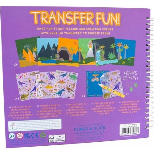 Floss & Rock Transfer Speel/Tekenboek, Dino - 24 x 21 x 0.8cm - Multi