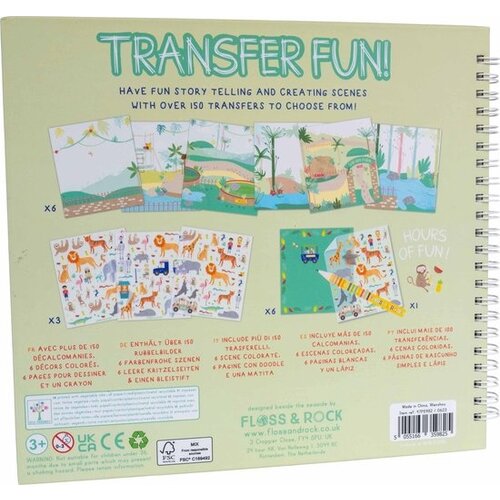 Floss & Rock Transfer Speel/Tekenboek, Jungle - 24 x 21 x 0.8cm - Multi