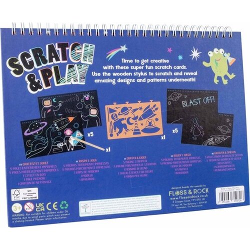 Floss & Rock Scratch and Play Tekenboek, Space - 26.5 x 20.5 x 1.5cm - Multi