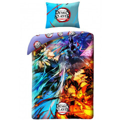 Demon Slayer Dekbedovertrek, Fighting Ninja - Eenpersoons - 140 x 200 cm - Katoen