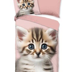 Good morning Dekbedovertrek Meow 140x220 flanel kids nr.33067 pink