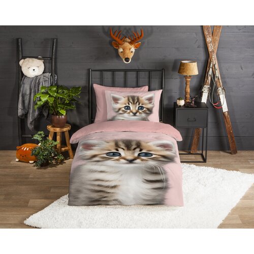 Good morning Dekbedovertrek Meow 140x220 flanel kids nr.33067 pink