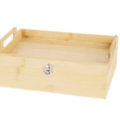 Huis en Bed HOUTEN OPBERGDOOS MET DIENBLAD EN HANDVATTEN 6 VAKKEN - NATUREL