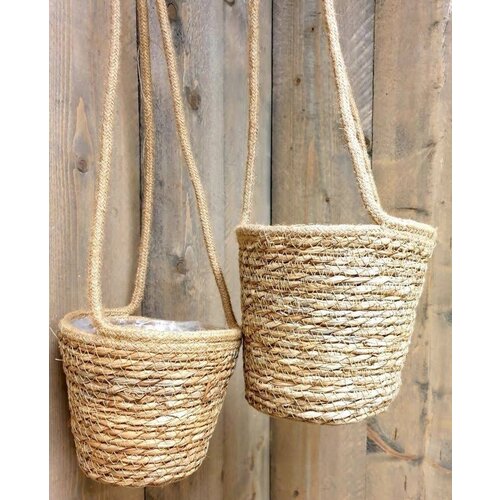 Huis en Bed Bloempot 50 x 16 cm beige stof HANGEND VINTAGE