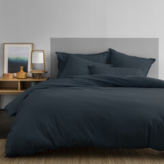 Matt & Rose Dekbedovertrek Donkerblauw - Hotelmaat - 260 x 240 + 2x 65 x 65 cm - Gewassen katoen