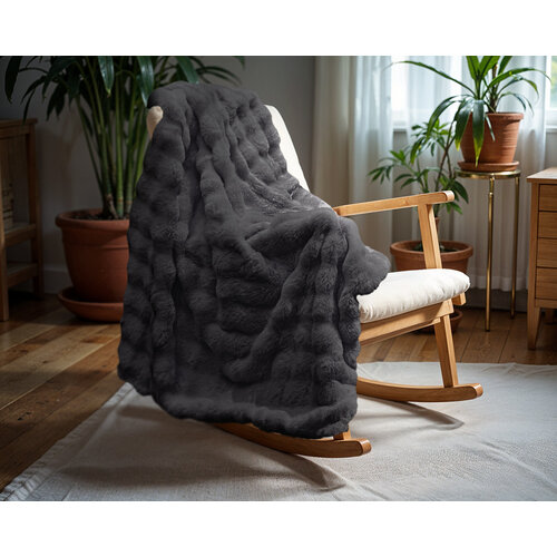 Primaviera DeLuxe Pom Rabbit Fur plaid Antraciet 150 x 200
