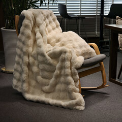 Primaviera DeLuxe Rib Rabbit Fur plaid Zand 150 x 200