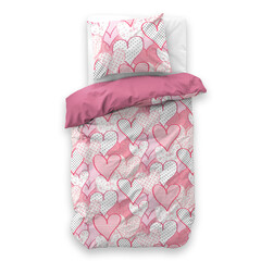 Little Monster Dekbedovertrek Hearts love Roze 140 x 200/220