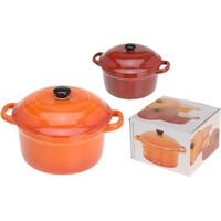 Excellent house Rode + Oranje  stoofpannnetje porselein + deksel 10x5cm